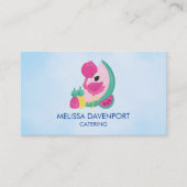 Carte De Visite Flamant rose rose avec pastèque et ananas (Devant)