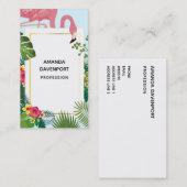Carte De Visite Flamant rose rose élégant et Feuilles tropicaux (Devant / Derrière)