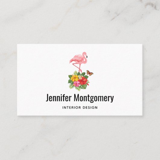 Carte De Visite Flamant rose rose & Hibiscus Tropical Fancy (Devant)