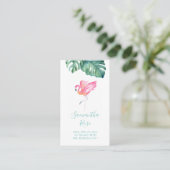 Carte De Visite Flamant rose rose Monstera Palm Feuille unique (Debout devant)