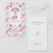 Carte De Visite Flamant rose rose Sucres de canne Santa Hat et Hol (Devant / Derrière)