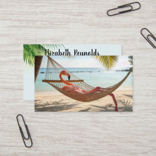 Carte De Visite Flamant rose se prélassant dans un hamac de plage 