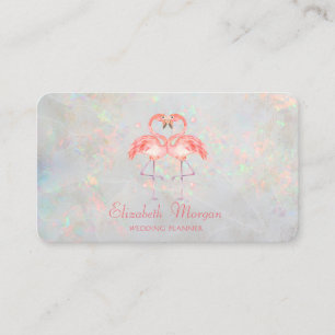 Carte De Visite Flamants roses drôles élégants modernes opale holo