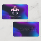 Carte De Visite Flamants roses roses En Amour, Coeurs Holographiqu (Devant / Derrière)