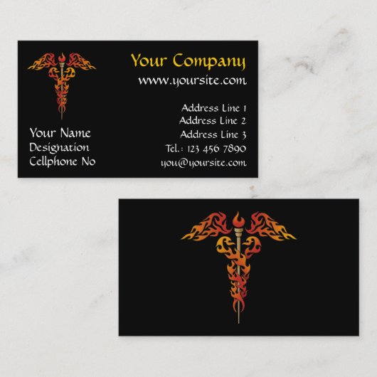 Carte De Visite Flames Caduceus (Devant / Derrière)