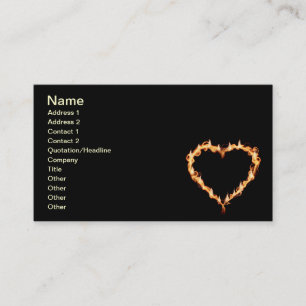Carte De Visite FLAMES CHAUFFAGE coeur noir feu brûlant chaud amo