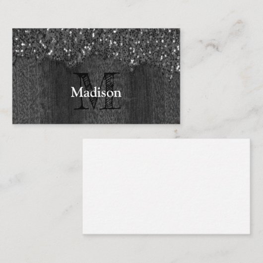 Carte De Visite Flamme blanc noir scintille bois rustique Monogram (Devant / Derrière)