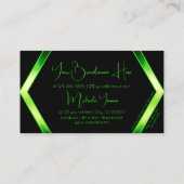 Carte De Visite Flashy Black Shimmery Green avec Monogramme élégan (Dos)