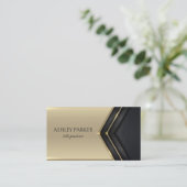 Carte De Visite Flèche Abstraite Gold Line sur noir (Debout devant)