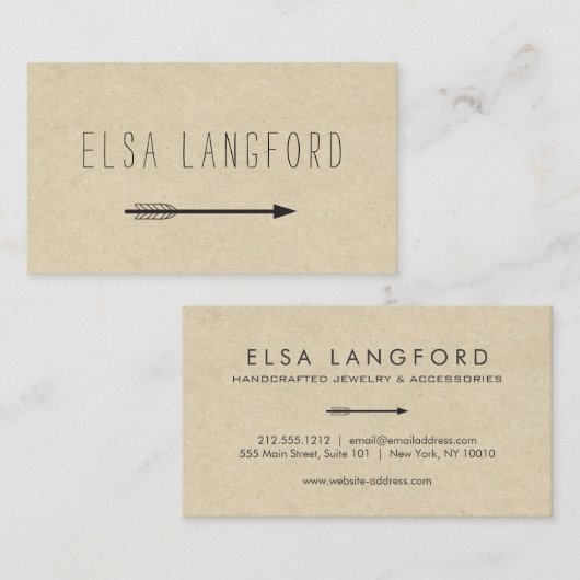 Carte De Visite Flèche bohème Edgy avec texte manuscrit (Devant / Derrière)