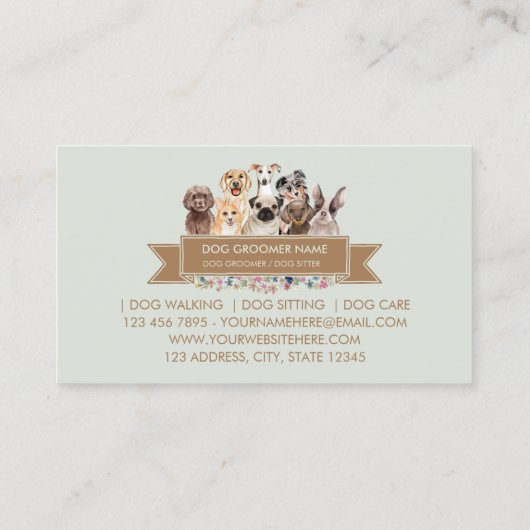 Carte De Visite Flèche de fleurs vertes Chiens d'animaux de compag (Dos)