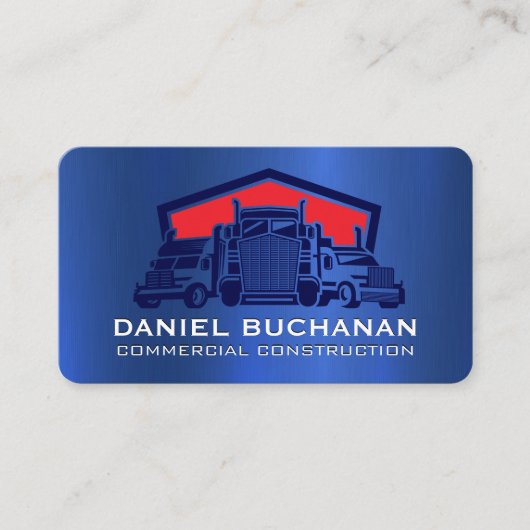 Carte De Visite Fleet of Trucks | Blue Metallic Texture (Devant)