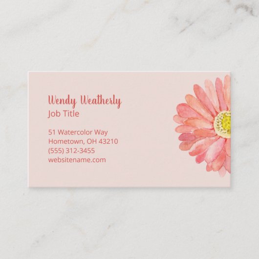 Carte De Visite Fleur aquarelle rose (Devant)