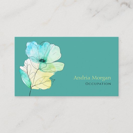 Carte De Visite Fleur Aquarelle tendance, Nom, Code QR, Turquoise (Devant)