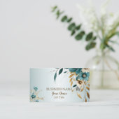 Carte De Visite Fleur blanche Turquoise professionnelle Feuilles d (Debout devant)