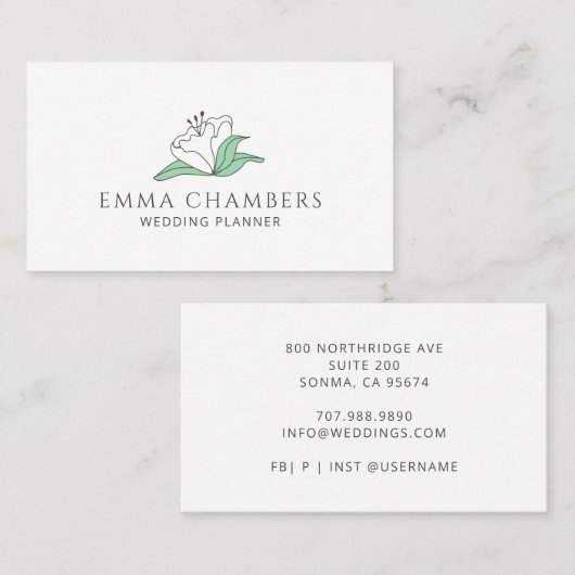 Carte De Visite Fleur blanche wedding planner (Devant / Derrière)