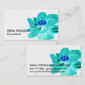 carte de visite fleur bleu turquoise (Devant / Derrière)