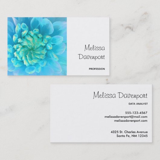 Carte De Visite Fleur bleu turquoise Dahlia en Aquarelle (Devant / Derrière)