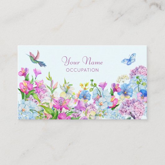 Carte De Visite Fleur bleu violet d'aquarelle (Devant)