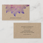 Carte De Visite Fleur bleu violet Mandala Bohemian Kraft (Devant / Derrière)