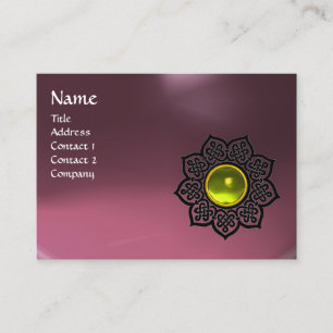 Carte De Visite FLEUR CELTIQUE NOIRE MONOGRAMME JAUNE GEMME Violet