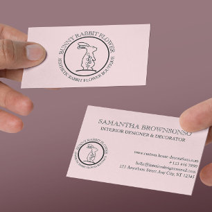 Carte De Visite Fleur d'animal noir rose Cercle Frame Rabbit