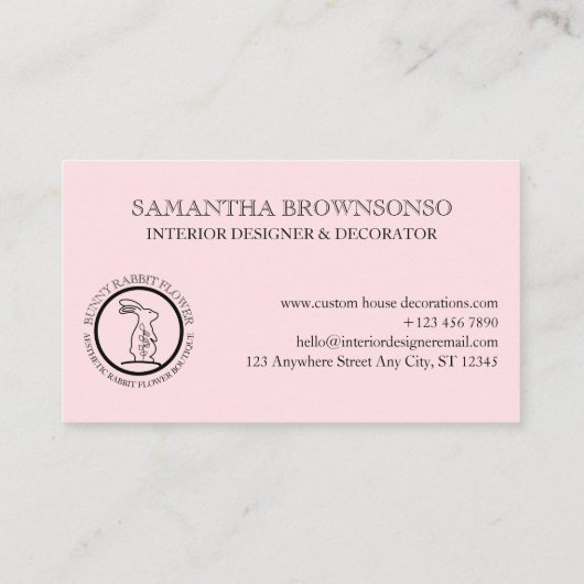 Carte De Visite Fleur d'animal noir rose Cercle Frame Rabbit (Dos)