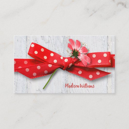 Carte De Visite fleur dans le ruban à points polka (Devant)
