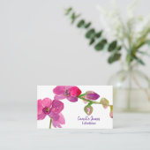 Carte De Visite Fleur d'aquarelle de l'orchidée rose Fuchsia (Debout devant)