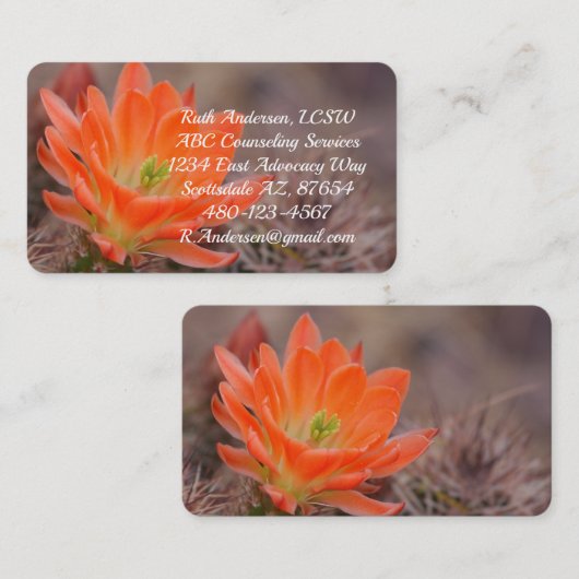 Carte De Visite Fleur de cactus orange (Devant / Derrière)