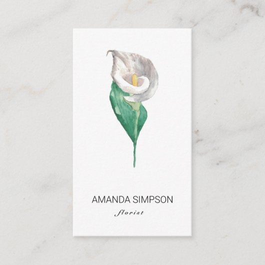 Carte de visite fleur de calla blanche aquarelle (Devant)