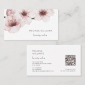 Carte De Visite Fleur de cerisier à l'aquarelle rose | Code Qr (Devant / Derrière)