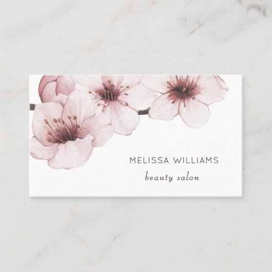Carte De Visite Fleur de cerisier à l'aquarelle rose | Code Qr (Devant)