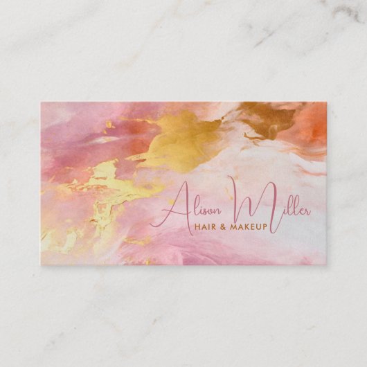 Carte De Visite Fleur de cerisier Aquarelle rose et or (Devant)