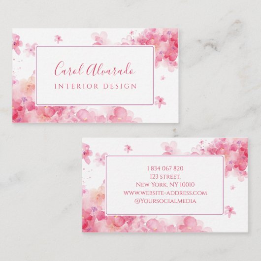 Carte De Visite Fleur de cerisier d'aquarelle (Devant / Derrière)