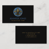 Carte De Visite Fleur de lis - Dot Art Blue Marble and Gold (Devant / Derrière)