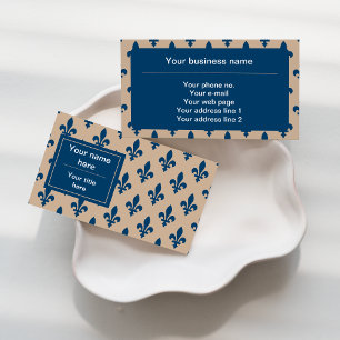 Carte De Visite Fleur de Lis Motif, Français, Royal, Bleu marine