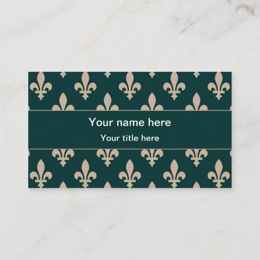 Carte De Visite Fleur de Lis Motif, Français, Royal, Crème, Vert (Dos)