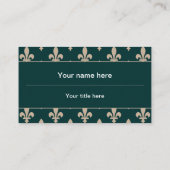 Carte De Visite Fleur de Lis Motif, Français, Royal, Crème, Vert (Dos)