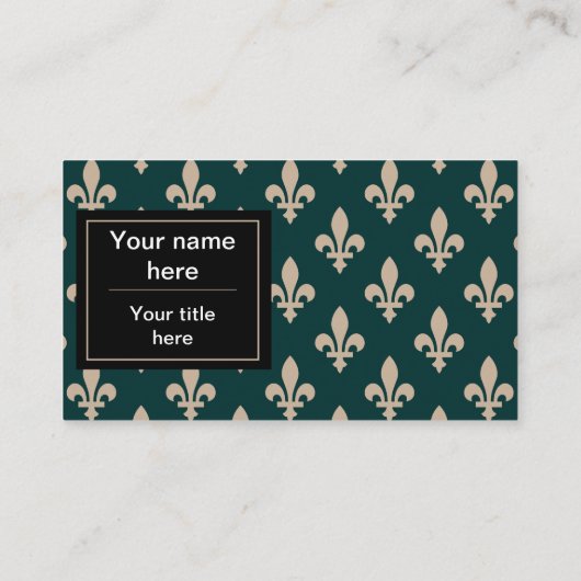 Carte De Visite Fleur de Lis Motif, Français, Royal, Crème, Vert (Dos)