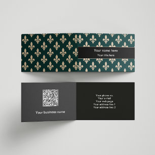 Carte De Visite Fleur de Lis Motif, Français, Royal, Crème, Vert