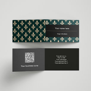 Carte De Visite Fleur de Lis Motif, Français, Royal, Crème, Vert