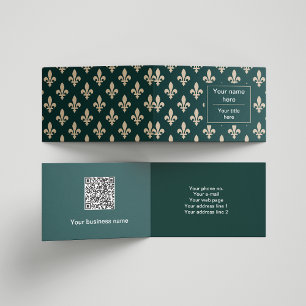 Carte De Visite Fleur de Lis Motif, Français, Royal, Crème, Vert