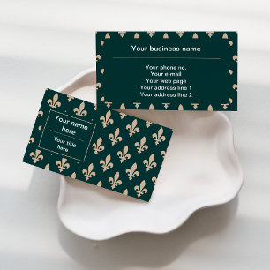 Carte De Visite Fleur de Lis Motif, Français, Royal, Crème, Vert