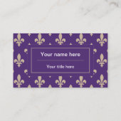 Carte De Visite Fleur de Lis Motif, Français, Royal, Crème, Violet (Dos)