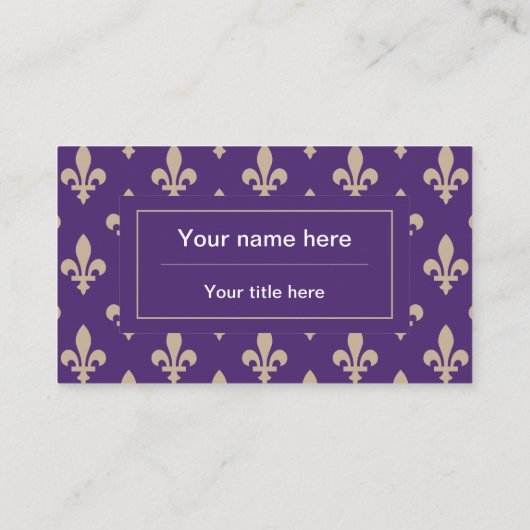 Carte De Visite Fleur de Lis Motif, Français, Royal, Crème, Violet (Dos)