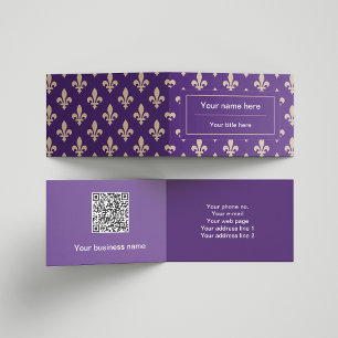 Carte De Visite Fleur de Lis Motif, Français, Royal, Crème, Violet