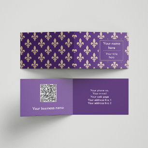 Carte De Visite Fleur de Lis Motif, Français, Royal, Crème, Violet