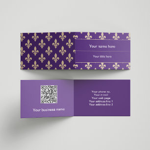 Carte De Visite Fleur de Lis Motif, Français, Royal, Crème, Violet