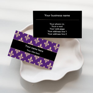 Carte De Visite Fleur de Lis Motif, Français, Royal, Crème, Violet